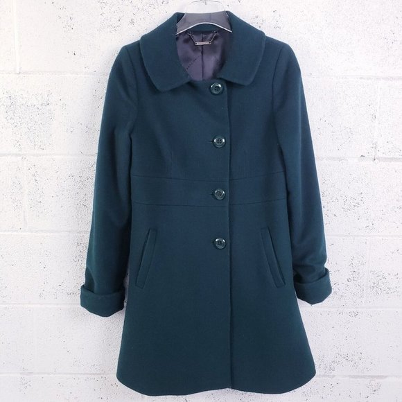 Trina Turk Womens 6 Lambswool Pea Coat Dark Green Button Front - Picture 1 of 11